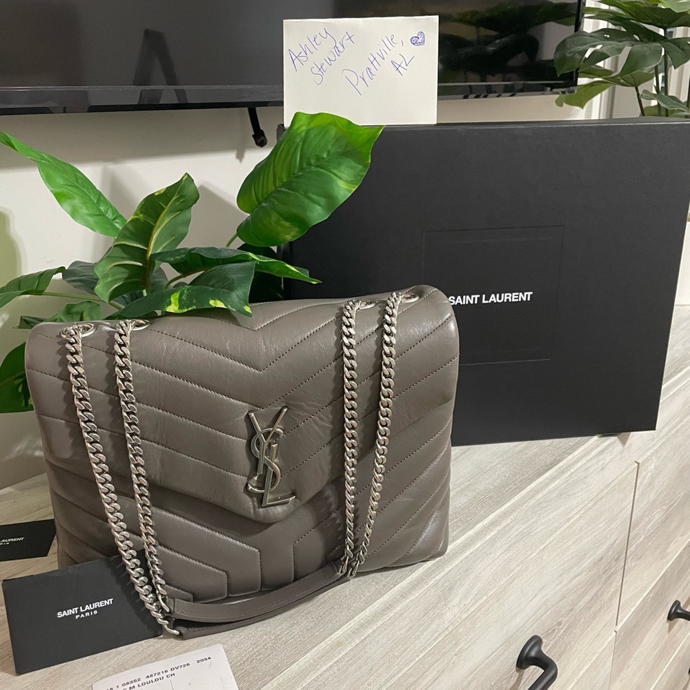 Saint Laurent Medium LouLou Grey Matelassé Leather